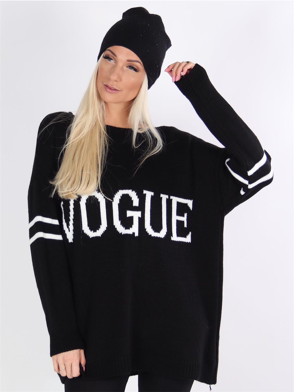 Isobel - Sort striktrøje med hvid skrift og striber